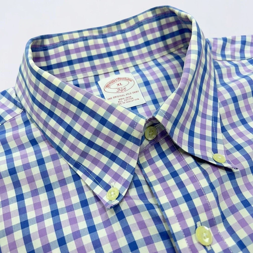Brooks Brothers Button Down Shirt Men's XL Blue Purple White Plaid‎ Long Sleeve